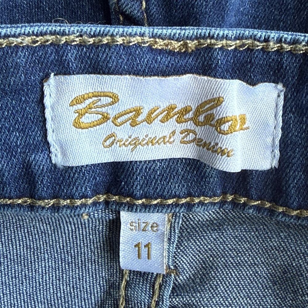Bamboo Jeans Junior 11 Blue Floral Embroidered Stretch Bootcut Flare Bell Bottom - Picture 4 of 9
